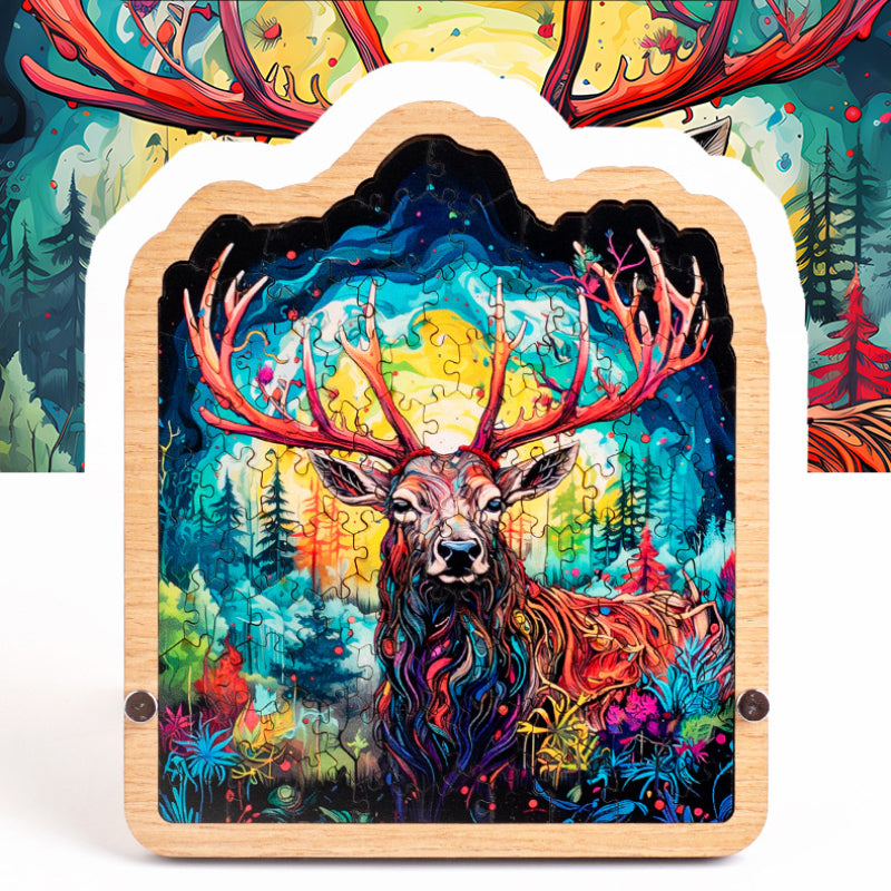 Wooden Puzzle Colorful Elk Shaped Jigsaw