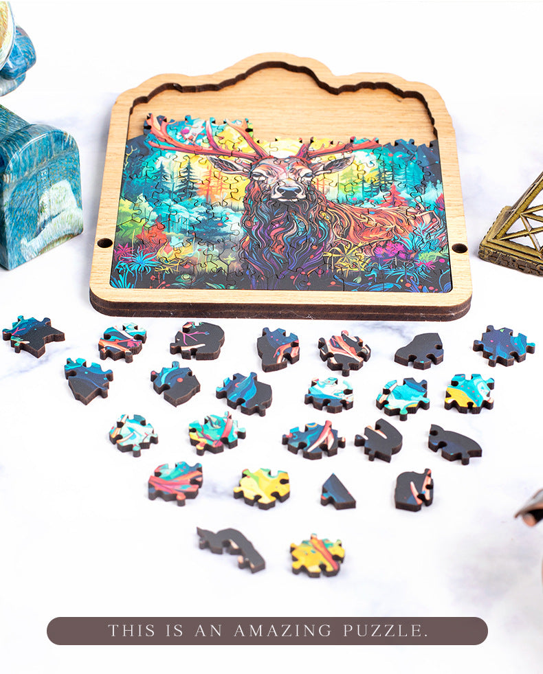 Wooden Puzzle Colorful Elk Shaped Jigsaw