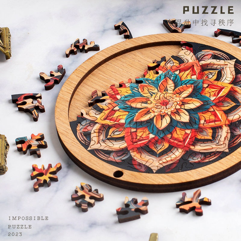 Wooden Puzzle Colorful Mandala Shaped Puzzle