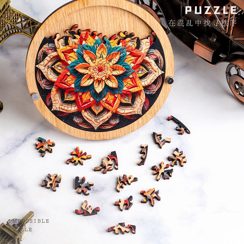 Wooden Puzzle Colorful Mandala Shaped Puzzle