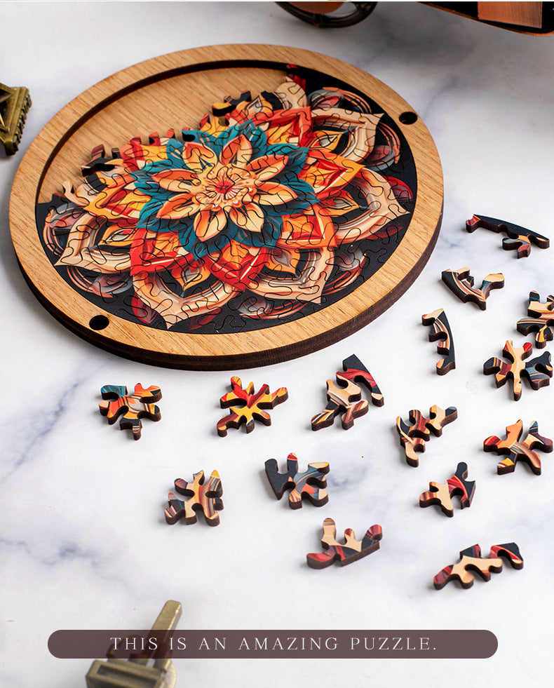 Wooden Puzzle Colorful Mandala Shaped Puzzle