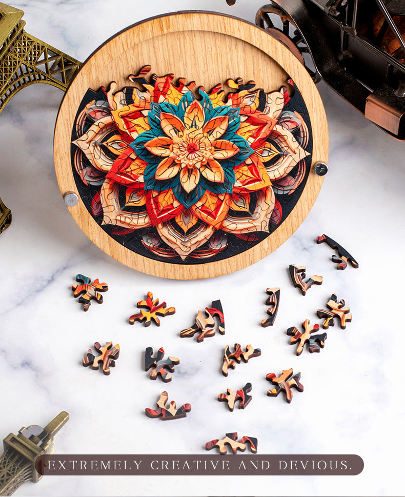 Wooden Puzzle Colorful Mandala Shaped Puzzle