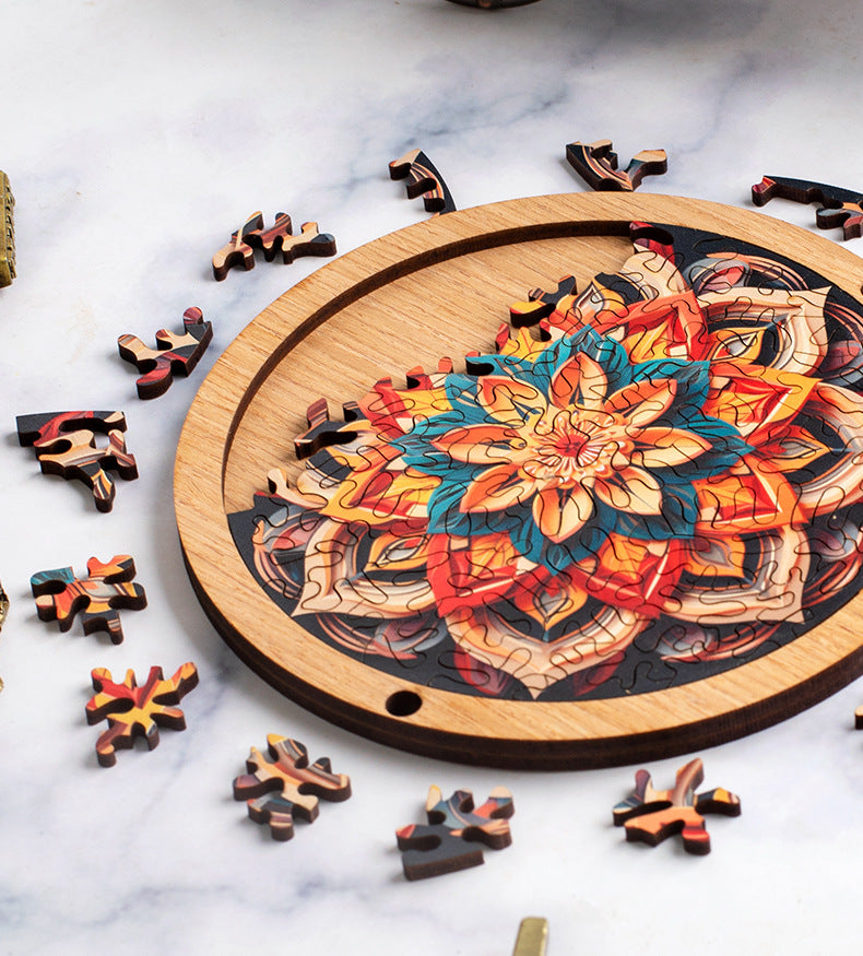 Wooden Puzzle Colorful Mandala Shaped Puzzle