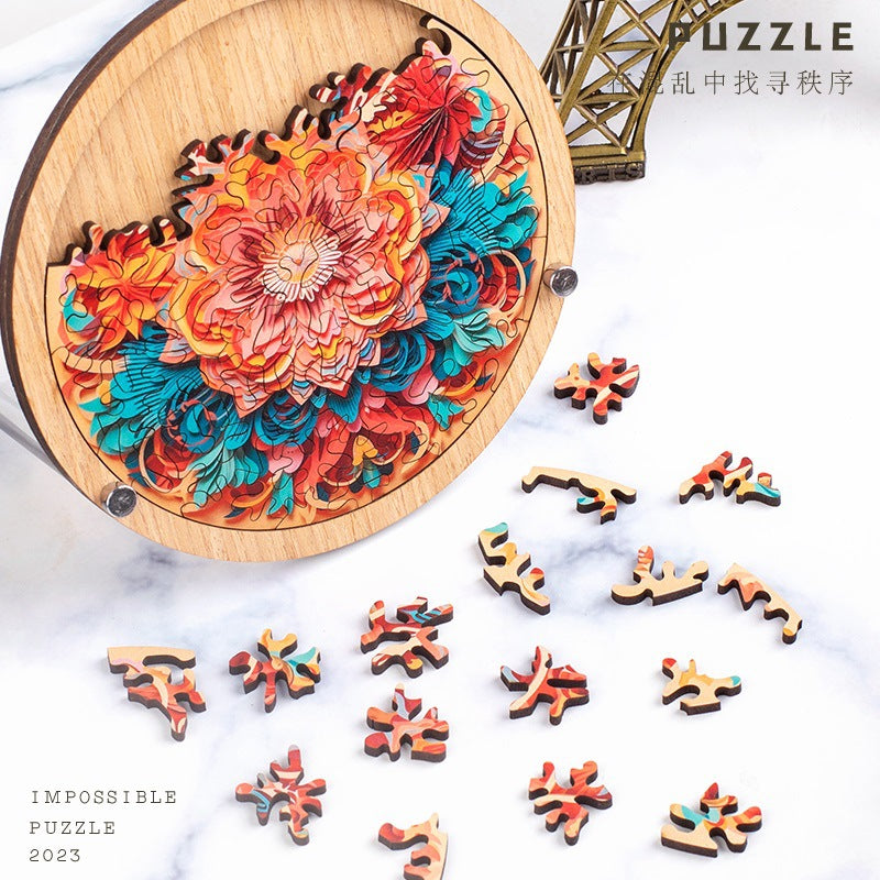 Wooden Puzzle Colorful Hibiscus Shaped Puzzle