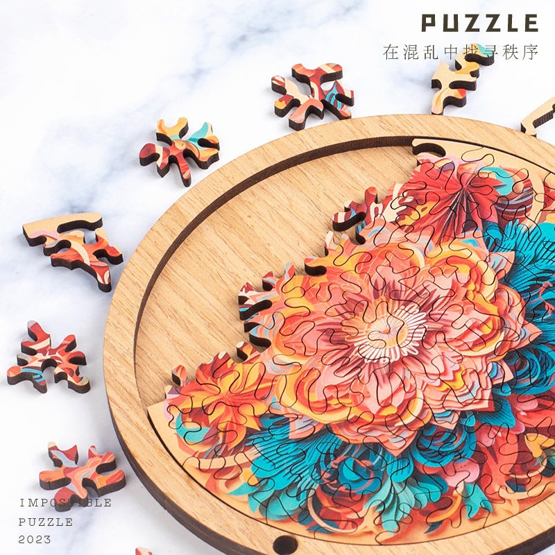 Wooden Puzzle Colorful Hibiscus Shaped Puzzle