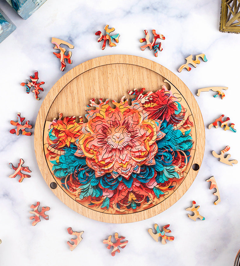 Wooden Puzzle Colorful Hibiscus Shaped Puzzle