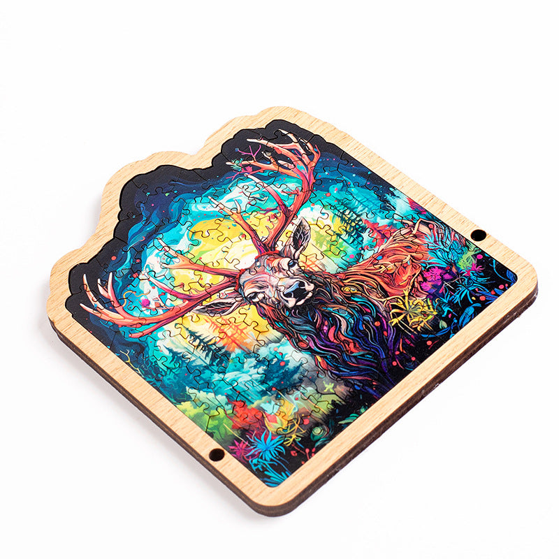 Wooden Puzzle Colorful Elk Shaped Jigsaw